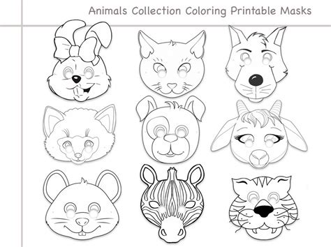 Animals Collection Printable Coloring Masks Dog Masks Etsy