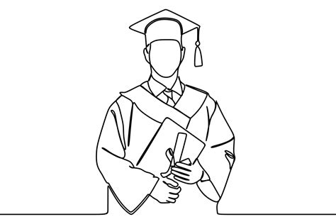 Continuous Line Drawing Of Graduate Students Wearing Cap And Gown