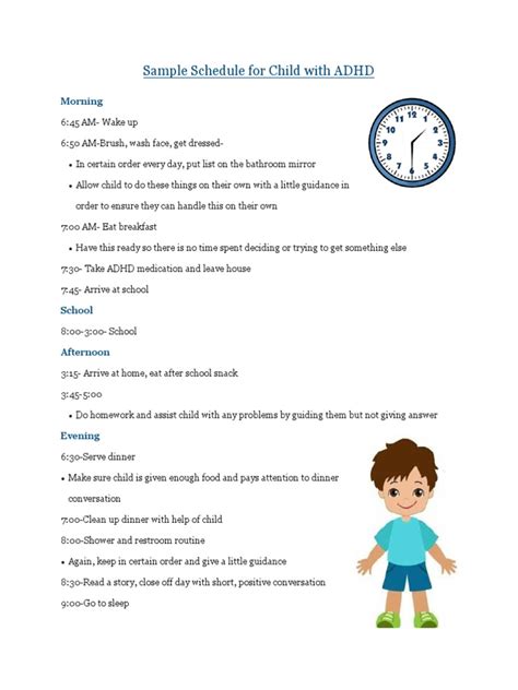 Sample Schedule For Child With Adhd Morning Foods