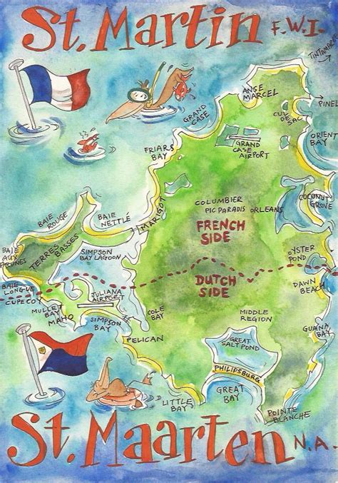 St Martin St Maarten Map Tanya March Illustrations Tanya March