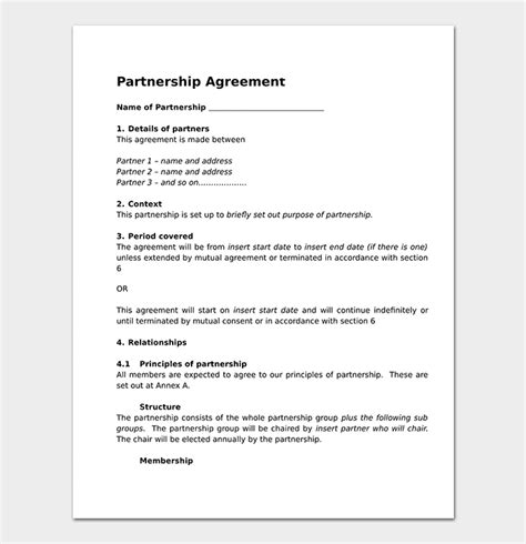 Partnership Agreement Template 12 Agreements For Word Doc Pdf