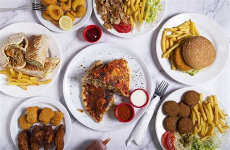 Variety Of Pakistani Fast Food Dishes View From Above Stock Image