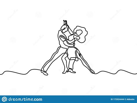 Dancing Couple One Line Drawing Vector Man And Woman In Love Doing