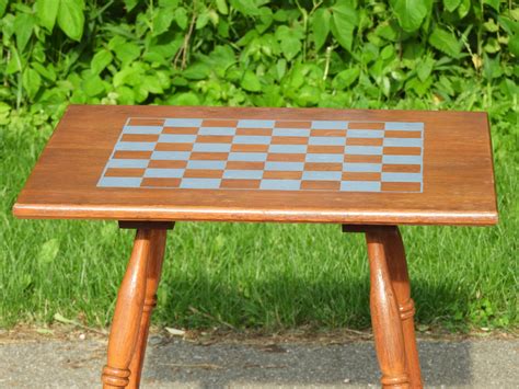 Vintage Checkerboard Table Wooden Game Table Decorative Gold Brown