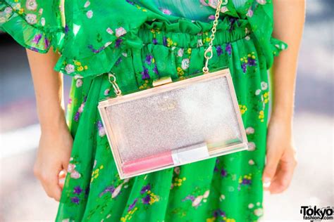 Harajuku Girl In Jouetie Green Floral Print Dress Kate Spade Bag And Dr Martens Tokyo Fashion