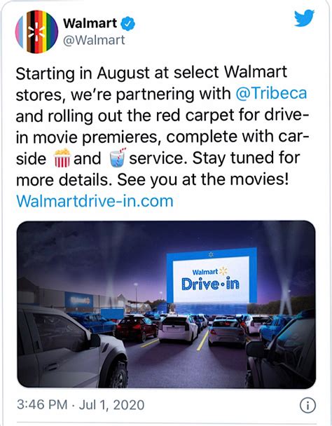 The retailer is partnering with tribeca enterprises to screen movies from august to october as an alternative to indoor cinemas, which are closed due to the pandemic. Walmart's movie plan will transform parking lots into ...