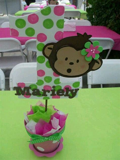 Mod Monkey Pink N Green Centerpiece Sock Monkey Birthday Party Jungle