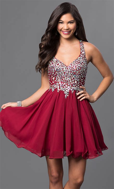 View as grid view list view. Short A-Line, Beaded Bodice Prom Dress - PromGirl