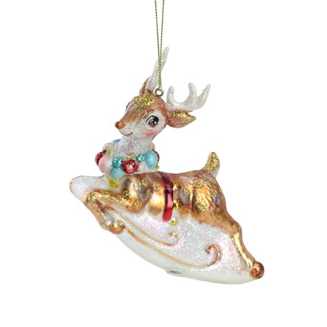 5 25 White And Red Glittered Reindeer Glass Christmas Ornament