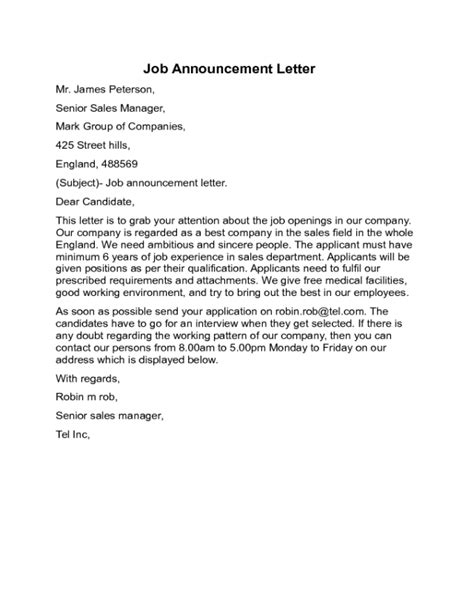 Job Announcement Letter Sample Edit Fill Sign Online Handypdf