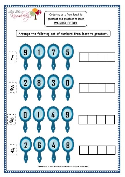 Ordering Numbers For Kindergarten Worksheet