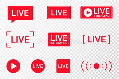 Set Of Live Streaming Icons Red Symbols And Buttons Of Live Streaming Broadcasting Online