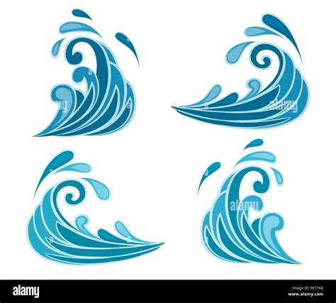 Iconos De Forma De Onda Las Ondas De Agua Azul Plana Salpican Curvas