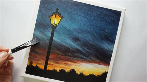 Sunset With Street Light Easy Acrylic Painting For Beginners On