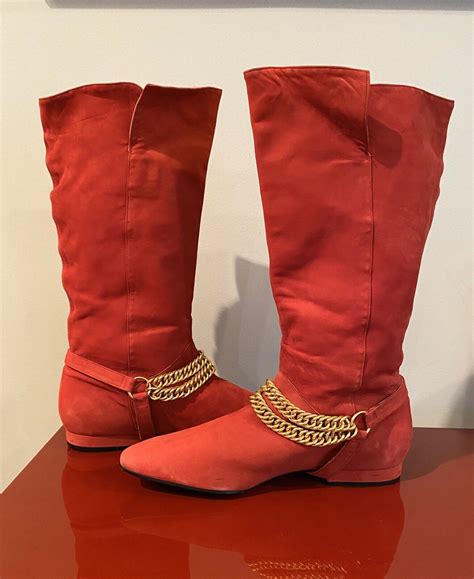 Vintage Beautiful Laurel Red Suede Boots Womens Size Gem