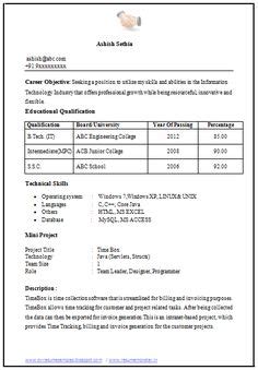This declaration must be signed and dated. Awesome One Page Resume Sample For Freshers | Best resume ...