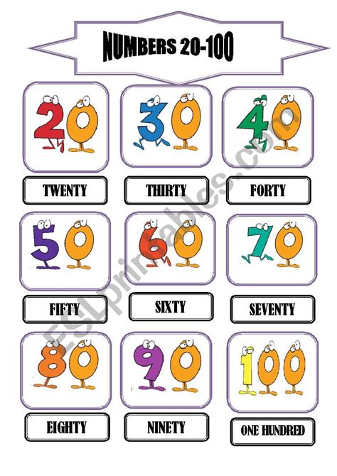Numbers Flashcards 20 100 Esl Worksheet By Redcoquelicot