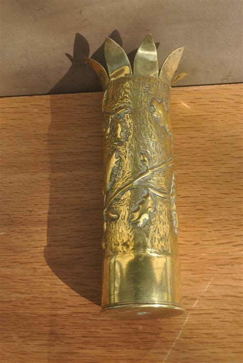 Ww1 Trench Art French Brass Artillery Shell With Hand Carved Etsy
