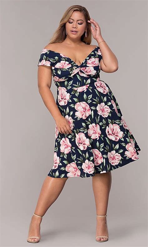 One of these stunning dresses. Plus-Size Knee-Length Floral-Print Wedding Guest Dress in ...