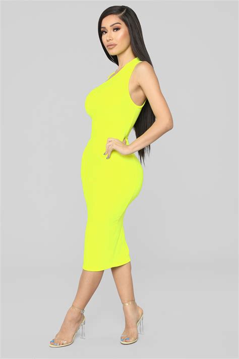 One Of A Kind Asymmetrical Dress Neon Yellow Fashion Nova