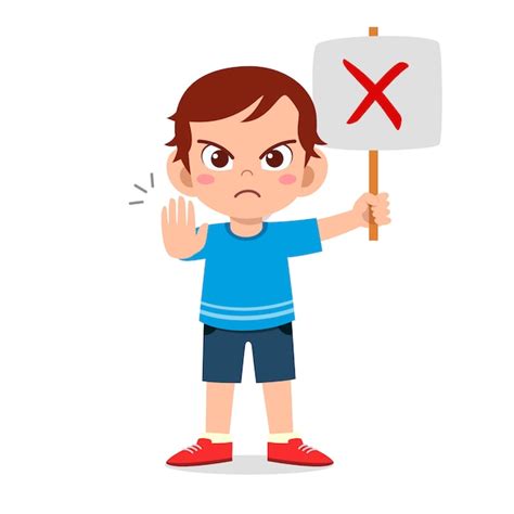 Premium Vector Happy Cute Kid Boy Carrying Wrong Sign