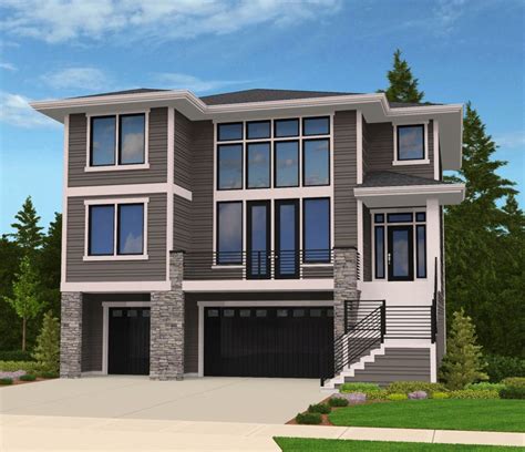 Plan 85102MS: Modern House Plan for Front-Sloping Lot ... As such you will find our drive under or garage under house plans in several very diverse floor plan types, ranging from low country home plans to rugged mountainside or hillside house plans.