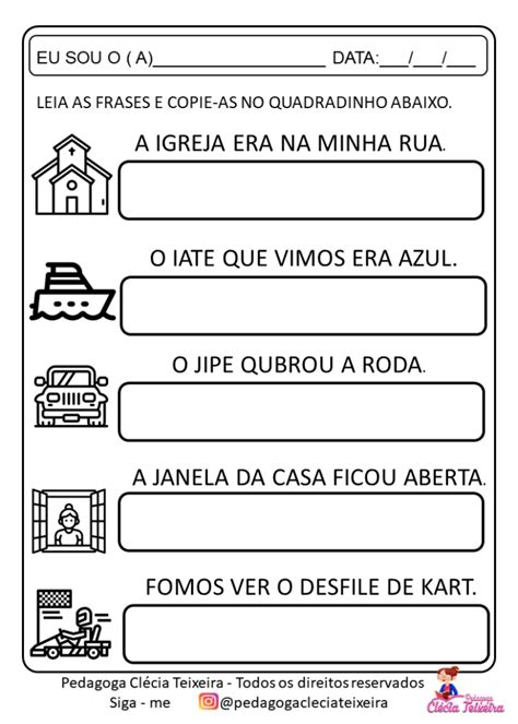 Fichas De Leitura Para Alfabetização Frases Clécia Teixeira