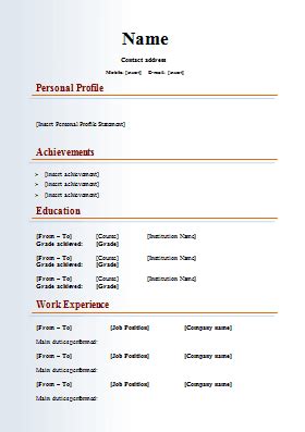 Classic cv / resume, this form of document will work in almost every industry. cv word document sample