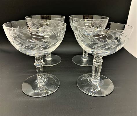 Fostoria Holly Cut Glass Low Champagne Sherbet Stems Etsy