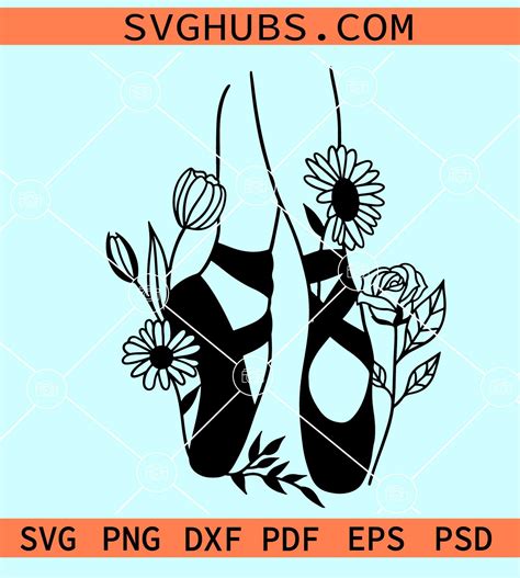 Floral Ballet Shoes Svg Ballet Shoes With Flowers Svg Ballerina Svg