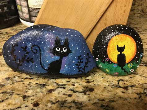 Cat Rock Painting Halloween Themed Painted Rock By