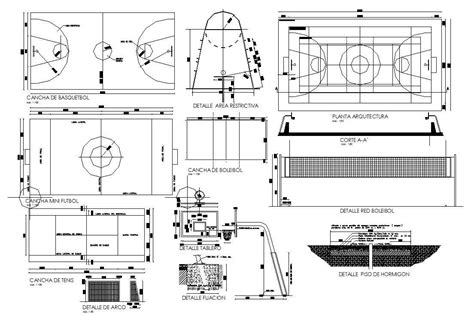 Detail Construction Drawing Of Basketball Court In Dwg File Cadbull