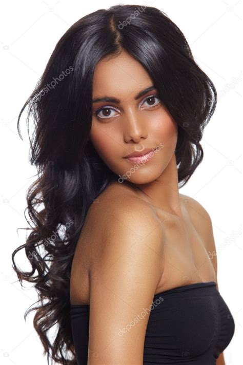 Beautiful Woman With Long Black Curly Hair Stock Photo By Lubavnel
