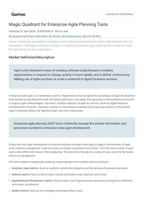 PDF Magic Quadrant For Enterprise Agile Planning Tools Jira Align