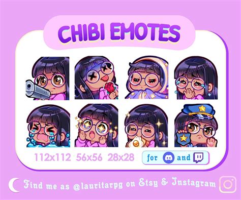 Cute Chibi Girl With Round Glasses Emote Pack For Twitch Etsy In