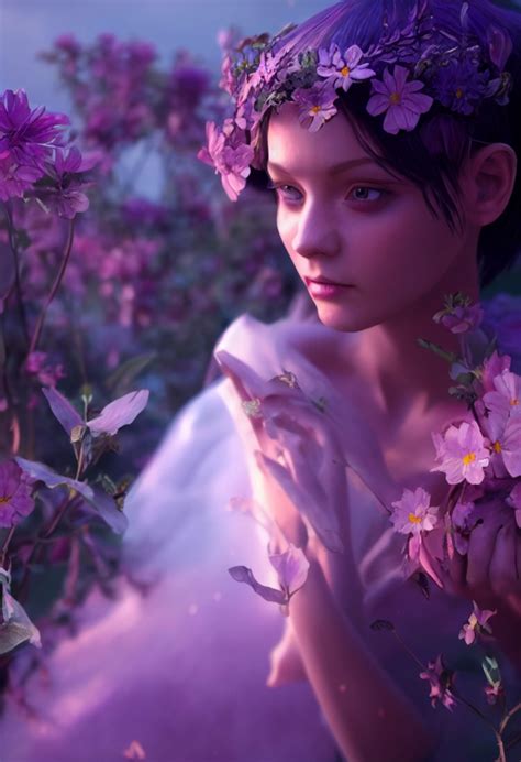 Fairy Goddess Short Hair Fantasy Flowers Detailed Midjourney Openart