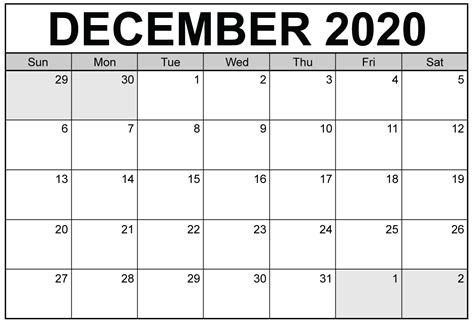 Printable December 2020 Calendar Word Christmas The Little List