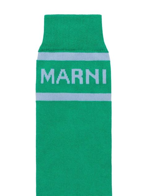 Marni Intarsia Knit Logo Ankle Socks In 绿色 Modesens