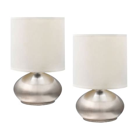 Cresswell Brushed Nickel Metal White Faux Silk Shade Table Lamp 2 Pack