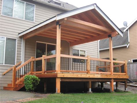 Once you determine the type of roof you want for your deck, then you'll have to choose the type of material. Fir timber framed roof cover over cedar deck. Built by ...