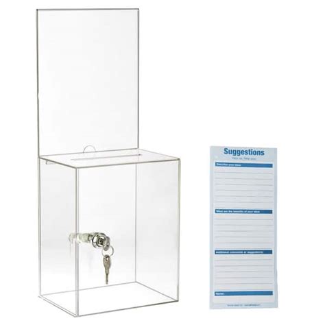 Adiroffice Tall Acrylic Locking Donation Charity Suggestion Box Clear