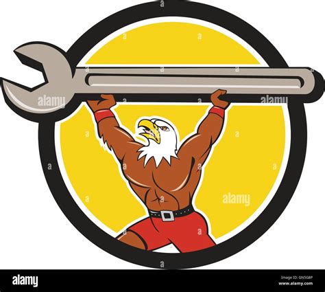American Bald Eagle Mechanic Spanner Circle Cartoon Stock Vector Image