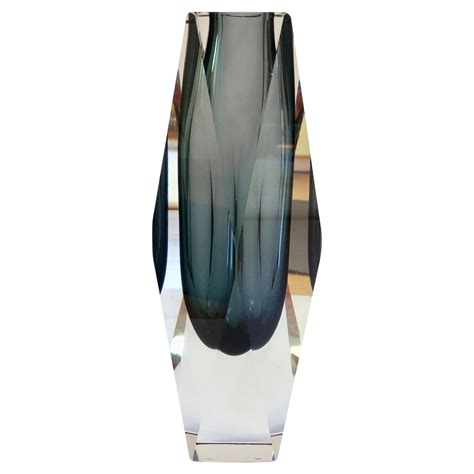 Large Mandruzzato Murano Sommerso Smoked Grey Clear Faceted Art Glass Vase For Sale At 1stdibs