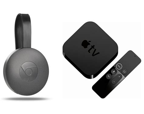 A puck that dangles from the back of your tv's hdmi port that enables you to easily stream your laptop or phone's screen. Google Chromecast vs Apple TV - tvandprojectors.com