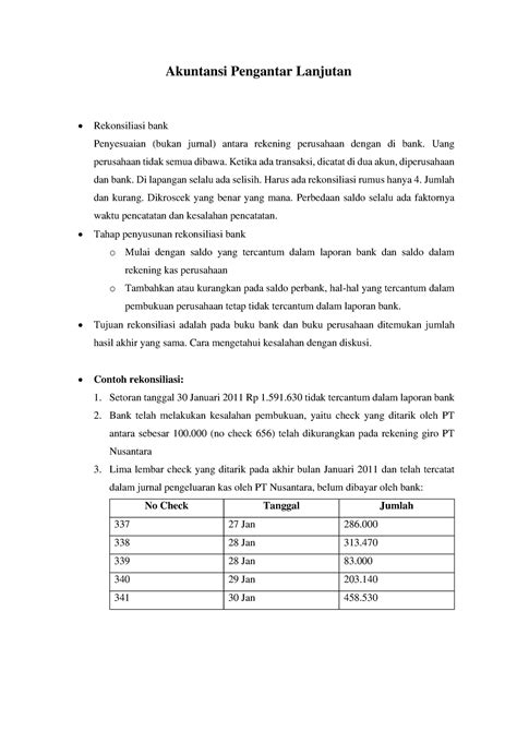 Rekonsiliasi Bank Contoh Rekonsiliasi Bank Laporan Rekonsiliasi Bank