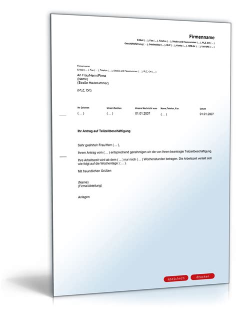 Mit einem klick vordruck mit und ohne design erstellen. Bewilligung Teilzeitarbeit - Muster-Vorlage zum Download