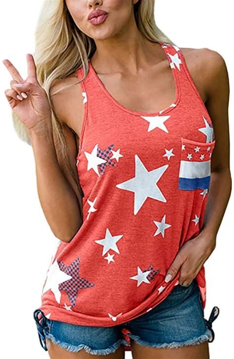 For G And Pl Womens July 4th American Flag Sleeveless Tank Top With