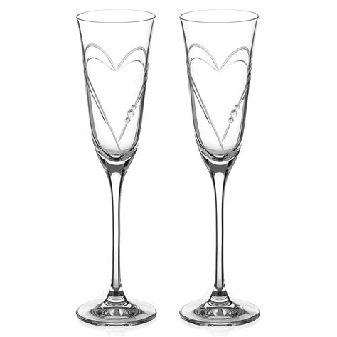 Beloved Hearts Crystal Champagne Flutes Set Of 2 Diamante Home