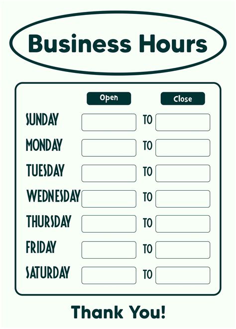 10 Best Free Printable Business Hours Sign Template - printablee.com