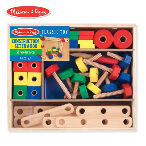 Melissa And Doug Wooden Construction Building Set In A Box 48 Pcs